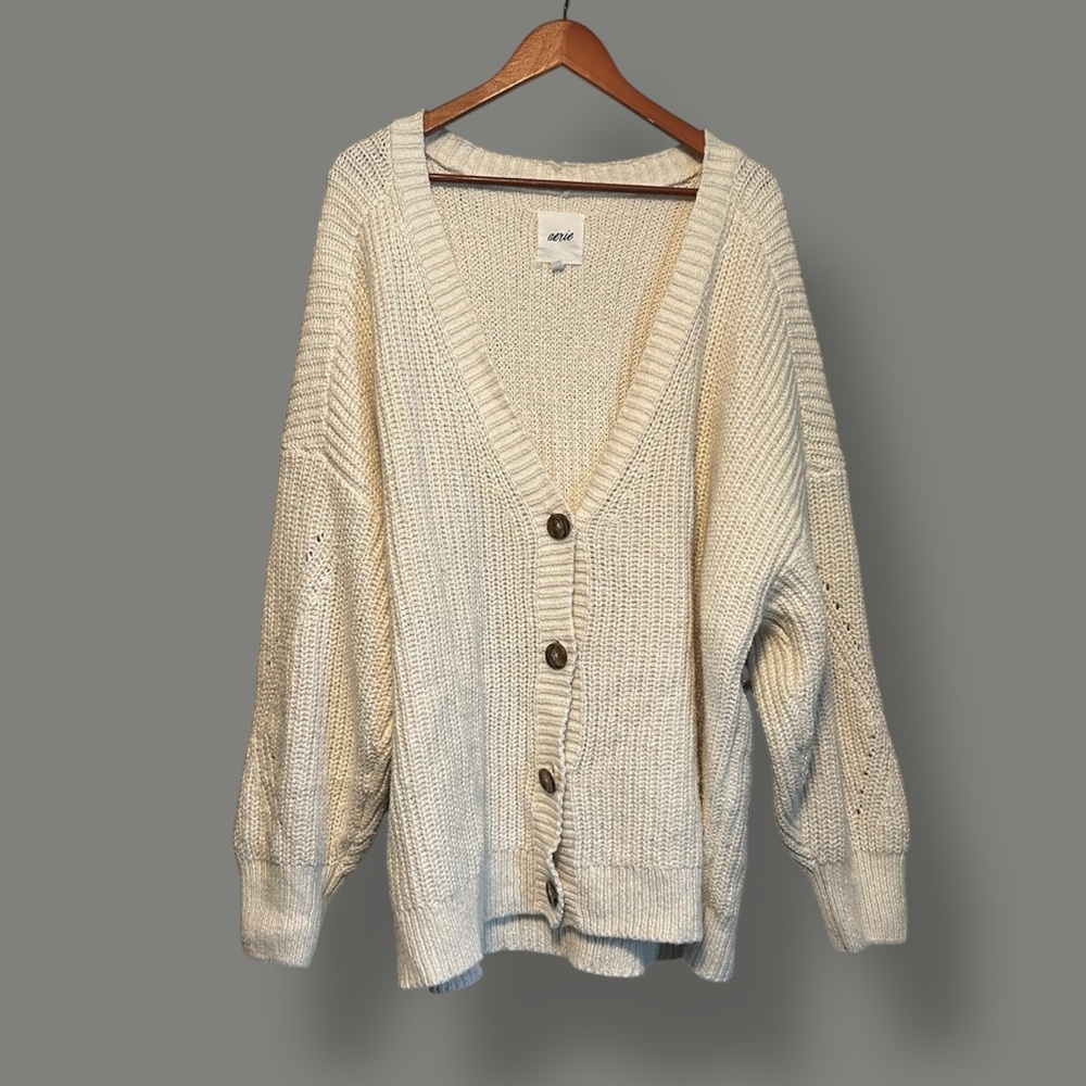 [Aerie] Cream Chunky Knit Button-Up Cardigan